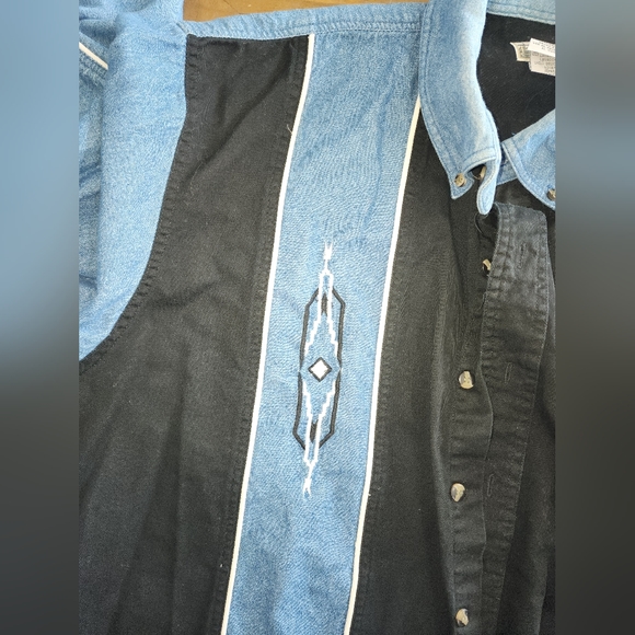 Express Riders Western Aztec Rodeo Tribal Black Blue Button Down Sz Large - Picture 7 of 13